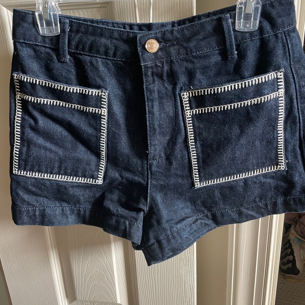 Zara Denim Shorts with Decorative Stitching